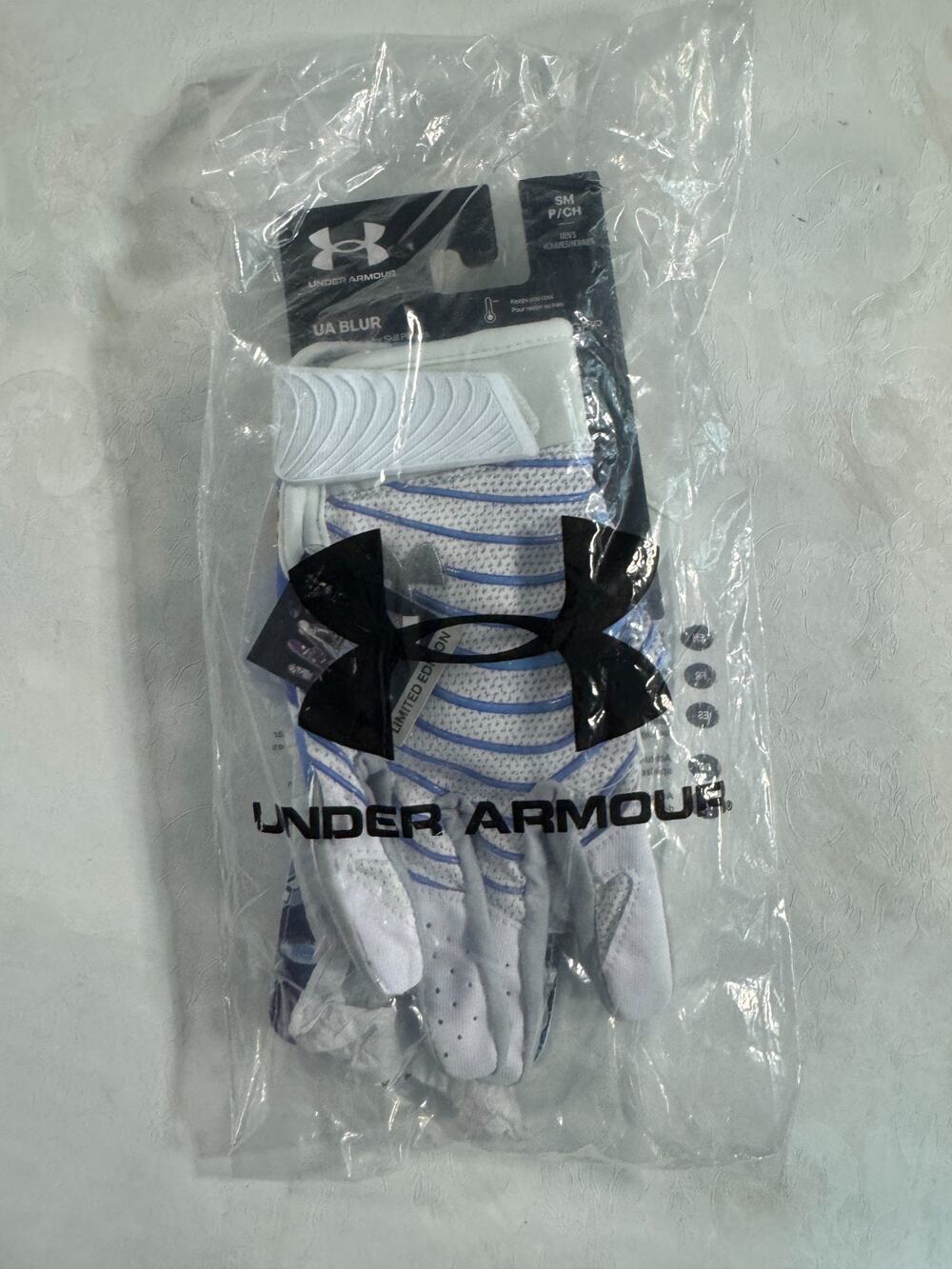 Under Armour UA Blur Football Receiver Gloves White Blue Stripe S NWT Limited